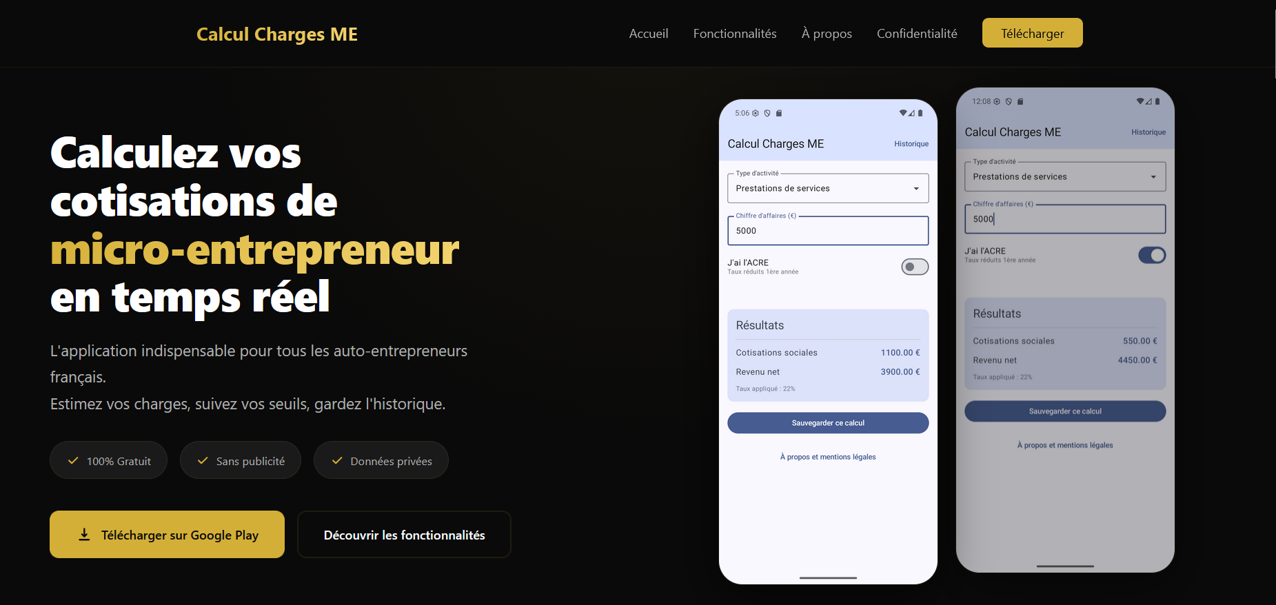 Calcul Charges ME - Application Micro-Entrepreneur