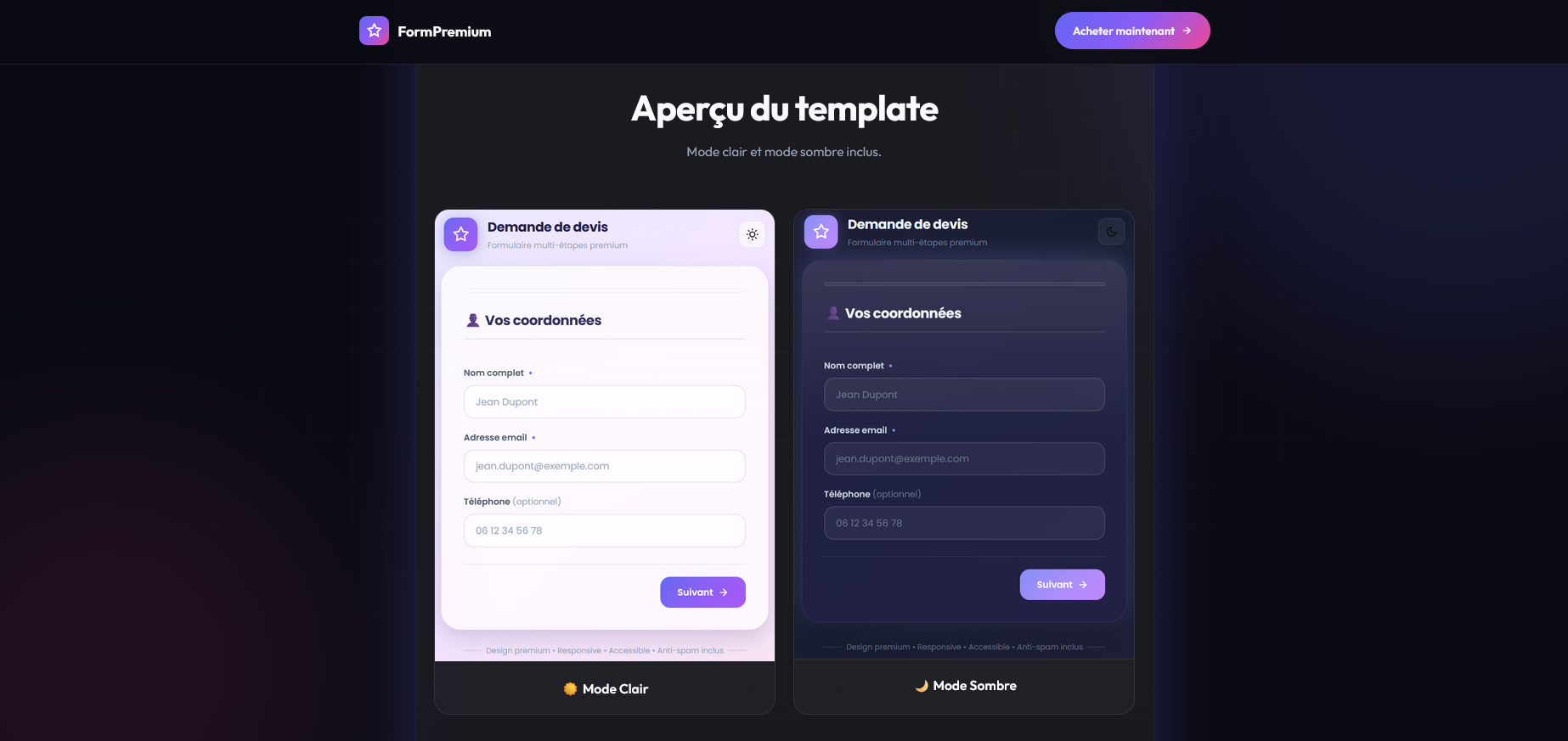 Formulaire de Devis Multi-Étapes Premium